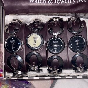 Brown and Silver Watch Set